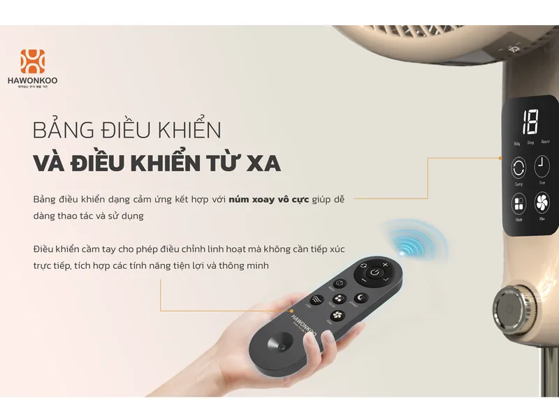Quạt Đứng Có Remote Hawonkoo FDH-86-BLDC-Inverter-CF 42W - Thái Lan