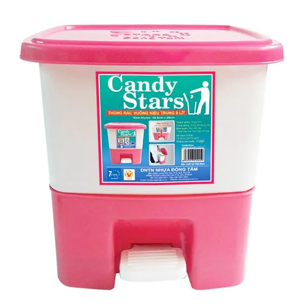 Thùng Rác Candy Vuông Trung 9L- Đồng Tâm