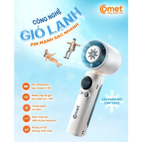 Quạt Sạc Cầm Tay Có Sò Lạnh Comet CRF1202 10W