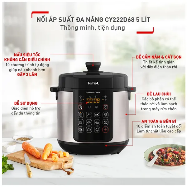 Nồi Áp Suất Điện Tefal CY222D68 5 Lít