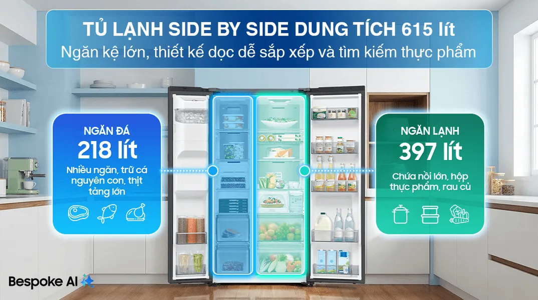 Tủ Lạnh Samsung Inverter 615 Lít AI Home RS90F65D2FSV