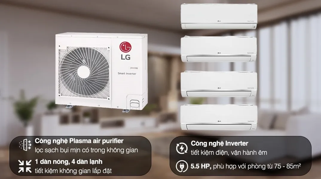 Bộ Máy Lạnh Multi LG Inverter 4 Dàn Lạnh 5 HP Z5UQ48GFA0
