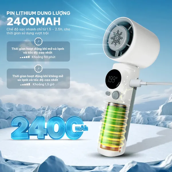 Quạt Sạc Cầm Tay Có Sò Lạnh Comet CRF1202 10W