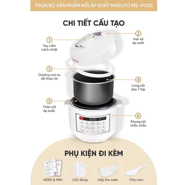 Nồi Cơm Áp Suất Masuto MSPC05 5.0 Lít