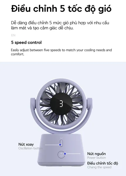 Quạt Để Bàn LocknLock ENF336IVY 3600mAh - Màu Ngà