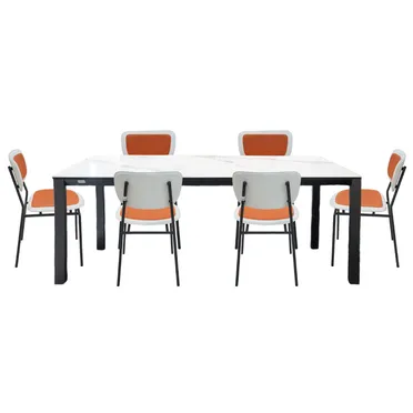Bộ Bàn Ăn Grand T22981A-D Đen 1.8M + 6 Ghế Ăn Grand DC22526A Cam