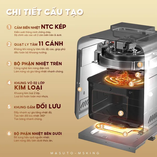 Nồi Chiên Không Dầu Phun Sương Hơi Nước Masuto MSKing 6.0 Lít