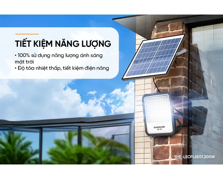 Đèn Pha Năng Lượng Mặt Trời Dùng Ngoài Trời, Sân Vườn Eco Sunhouse SHE-LECPLSE01.200W