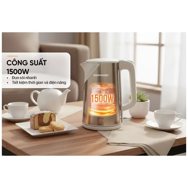 Ấm Siêu Tốc Inox 3 Lớp 1.8 Lít Sunhouse SHD1377