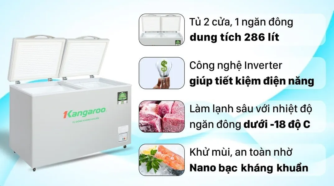 Tủ Đông Kangaroo Inverter 290 Lít KGFZ290IC1