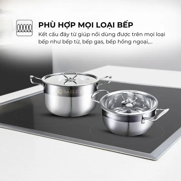 Bộ 3 Nồi Inox 304 Đáy Từ 5 Lớp Daelux DXSP-GS3