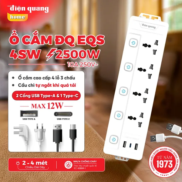Ổ Cắm Điện Quang ĐQ EQS 4SW 2m 3U