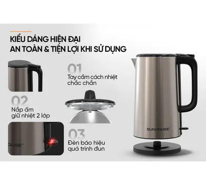 Ấm Siêu Tốc Inox 2 Lớp 2 Lít Sunhouse SHD1396 6
