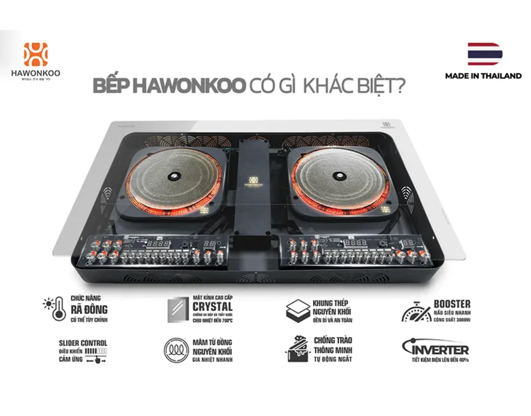 Bếp Từ Đôi Hawonkoo Inverter CEH-268 5400W - Xuất Xứ Thái Lan