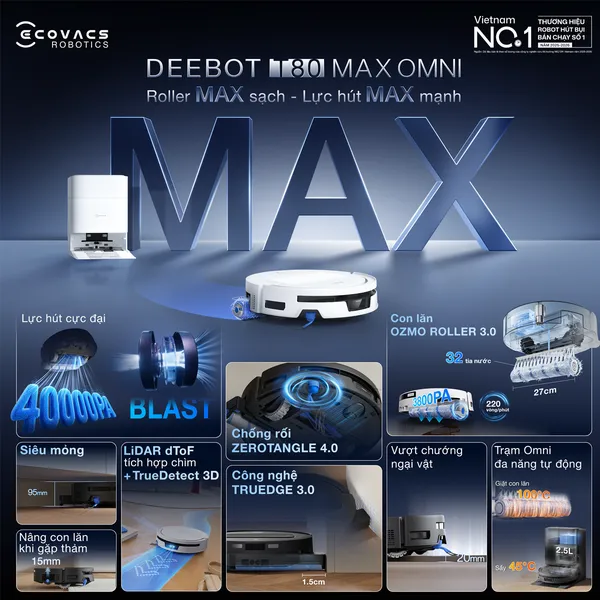 Robot Hút Bụi Lau Nhà Ecovacs T80 Max Omni Black
