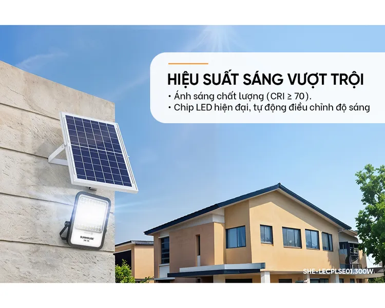 Đèn Pha Năng Lượng Mặt Trời Dùng Ngoài Trời, Sân Vườn Eco Sunhouse SHE-LECPLSE01.300W