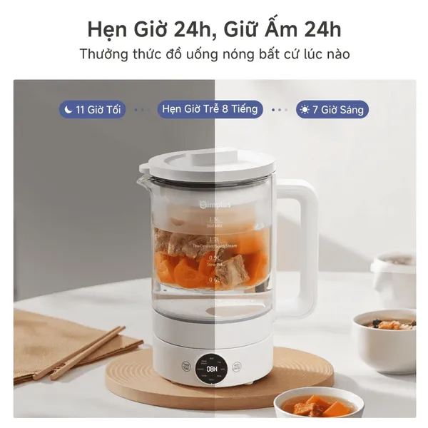 Ấm Điện Pha Trà Dưỡng Sinh Simplus YSHU001WH02