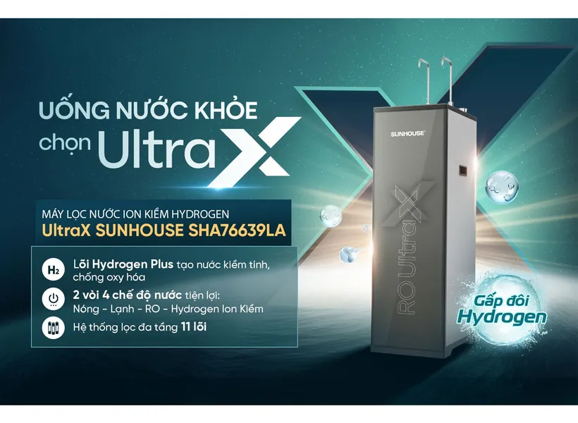 Máy Lọc Nước Nóng Lạnh Ion Kiềm Hydrogen UltraX Sunhouse SHA76639LA