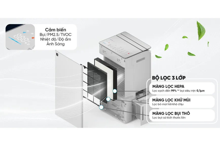 Máy Lọc Không Khí Có Chức Năng Hút Ẩm Sharp DW-T30FV-W - Xuất Xứ Thái Lan