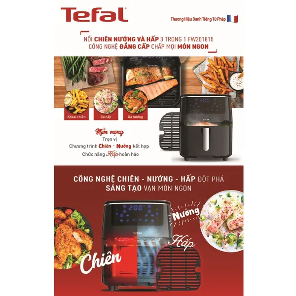 Nồi Chiên Không Dầu Kết Hợp Hấp Tefal FW201815 6.5 Lít