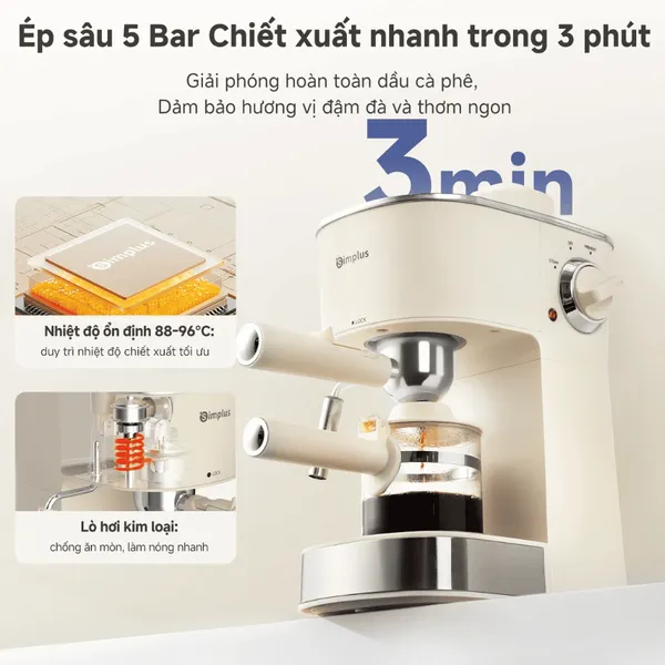 Máy Pha Cà Phê Có Bình Chứa Nước Simplus KFJH021CW00