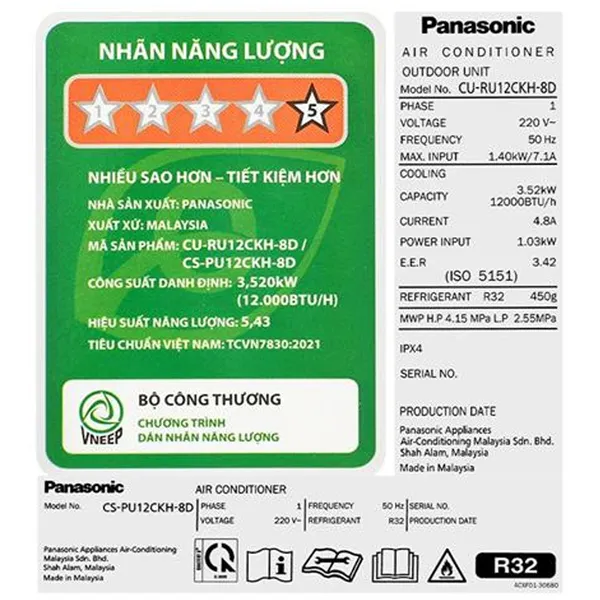 Máy Lạnh Panasonic Inverter 1.5 Hp CU/CS-PU12CKH-8D