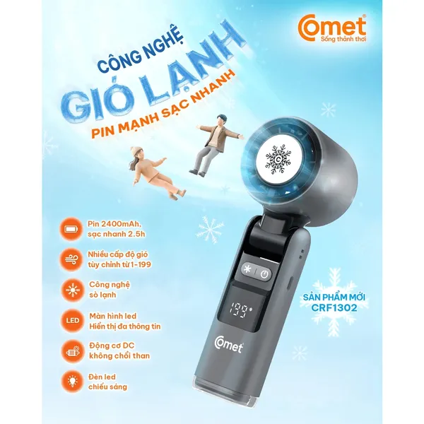 Quạt Sạc Cầm Tay Có Sò Lạnh Comet CRF1302 10W