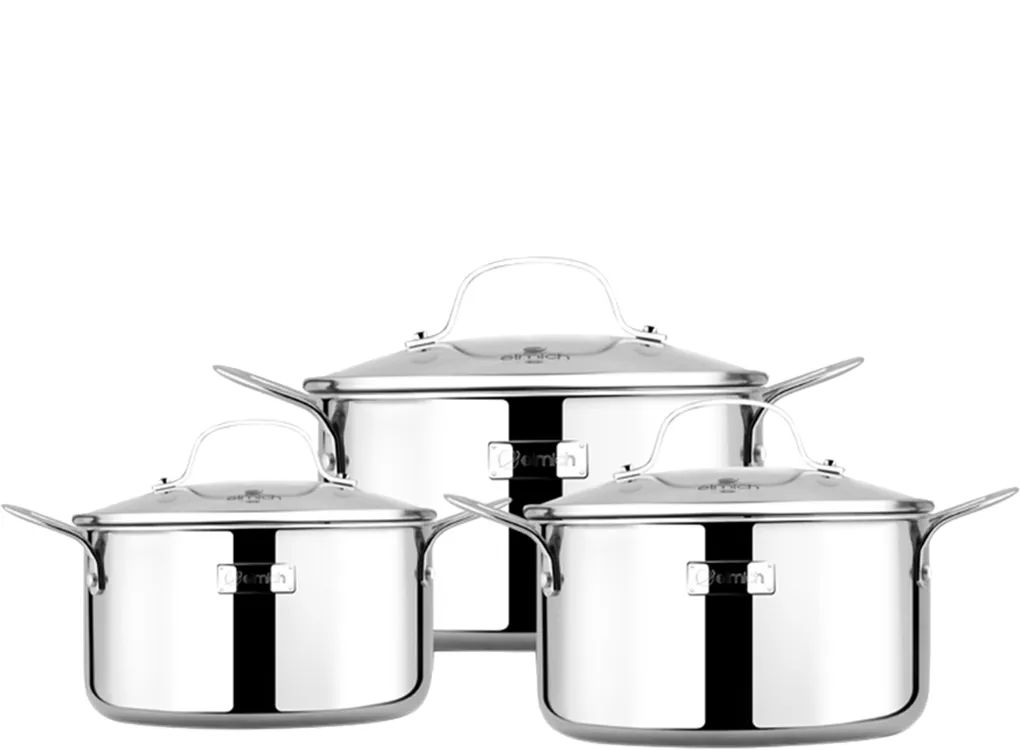 Bộ nồi inox cao cấp 3 lớp đ&aacute;y liền 3 m&oacute;n 16-20-24 cm