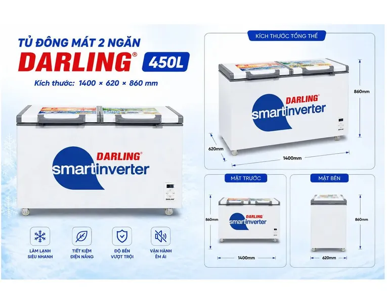 Tủ Đông Mát Darling Inverter 450 Lít DMF-4699WSI-2