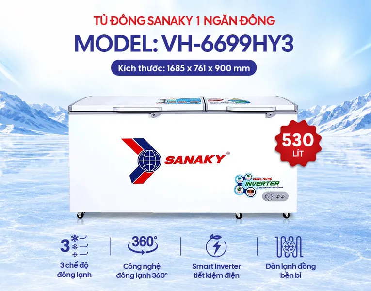 Tủ Đông Sanaky Inverter 530 Lít VH-6699HY3
