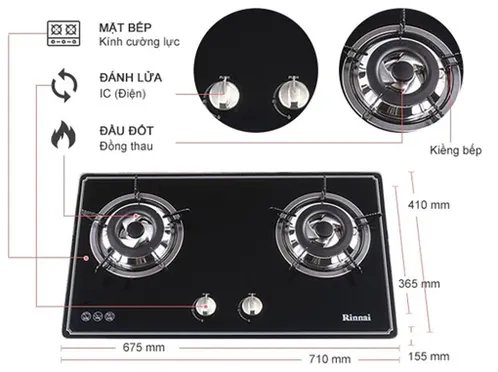 Bếp gas âm Rinnai RVB-2BG(B)N 3