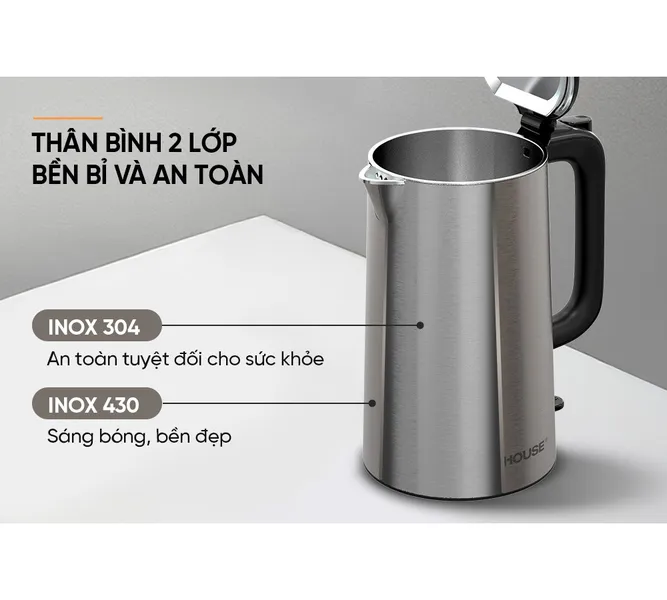 Ấm Siêu Tốc Inox 2 Lớp 2 Lít Sunhouse SHD1396