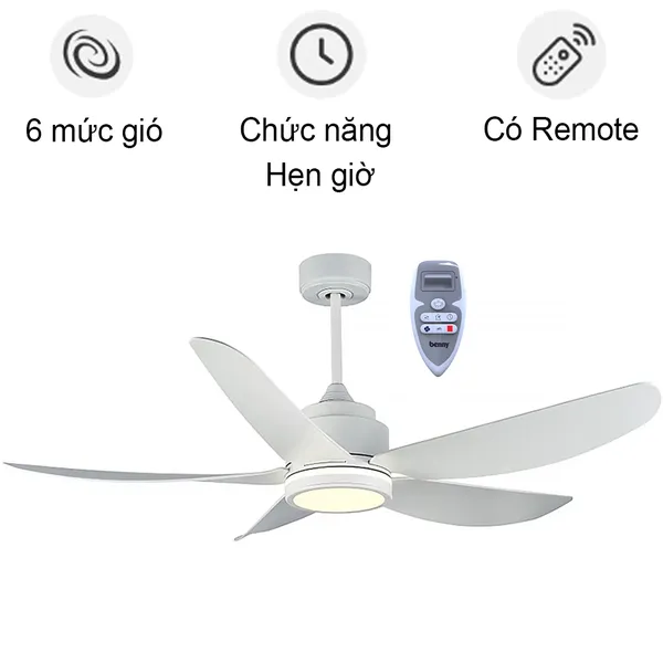 Quạt trần BENNY BFC52LUXW, màu trắng