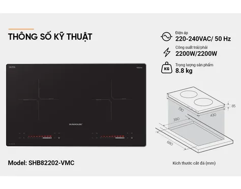 Bếp Đôi Điện Từ Sunhouse SHB82202-VMC 4400W 9