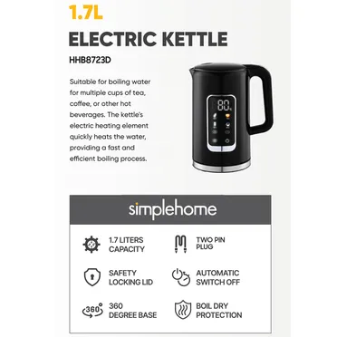 Bình Đun Siêu Tốc 2 Lớp Simplehome HHB8723D Màu Đen 7