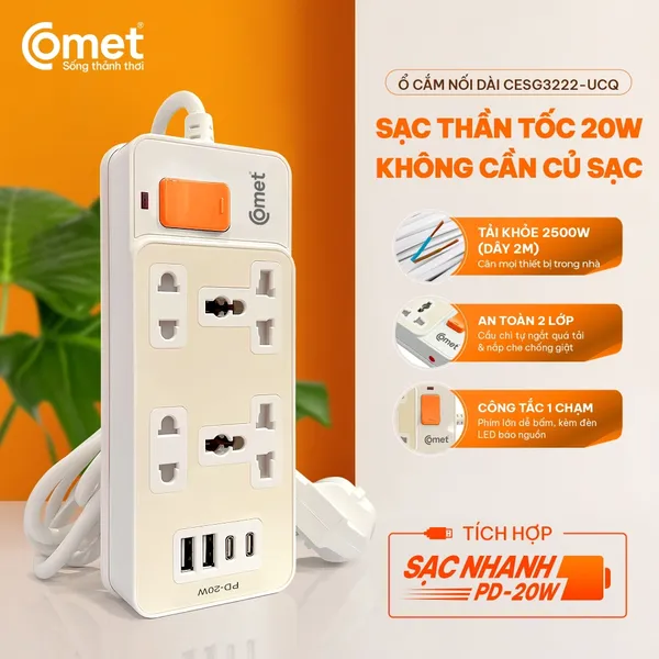 Ổ Cắm Nối Dài An Toàn Comet CESG3222-UCQ