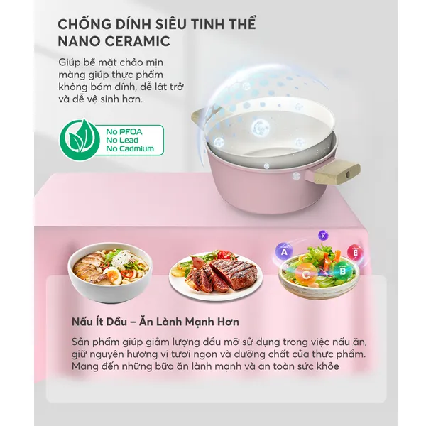Bộ Nồi Phủ Sứ Nano Đáy Từ Sunhouse Healthy SHG7979MP4