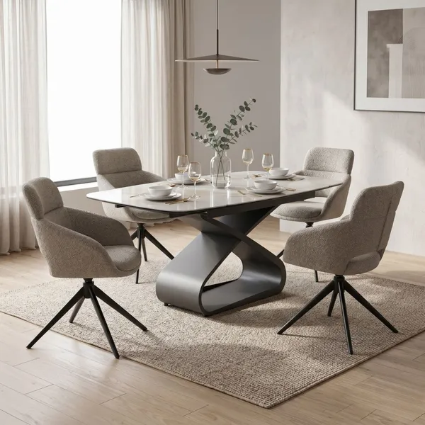 Bộ Bàn ăn (Mở rộng) Malte VA3148-GNL-260 + 4 Ghế ăn Clara VD3136-F-R Beige