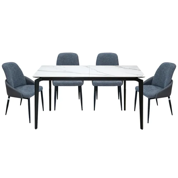 Bộ Bàn Ăn Grand (mở rộng) T19131B-B(ZF) + 4 Ghế Ăn Amy VD6370 Xám