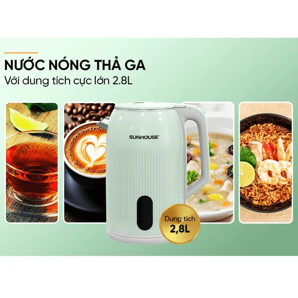 Ấm Đun Siêu Tốc Inox 2 Lớp Sunhouse SHD1364 2.8 Lít