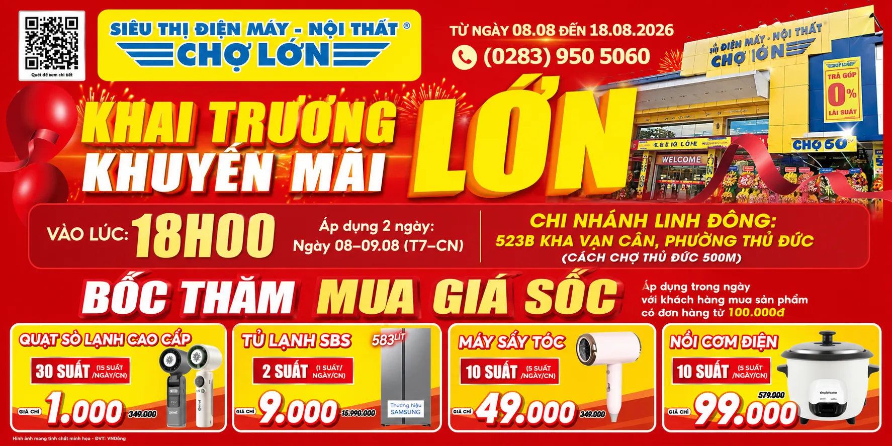 Mừng Khai Trương Chi Nhánh Linh Đông - Bốc Thăm Giá Sốc Chỉ Từ 1.000đ