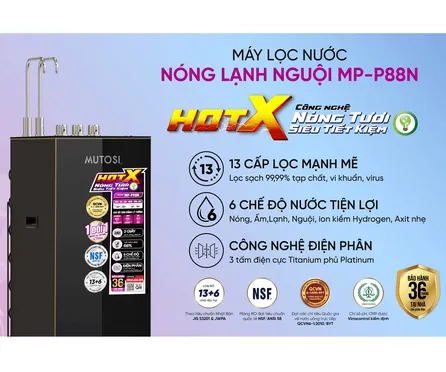 Máy Lọc Nước RO Nóng Tươi Hydrogen Ion Kiềm Mutosi MP-P88N 10 Lõi 6