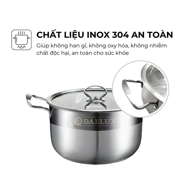 Bộ 3 Nồi Inox 304 Đáy Từ 5 Lớp Daelux DXSP-GS3