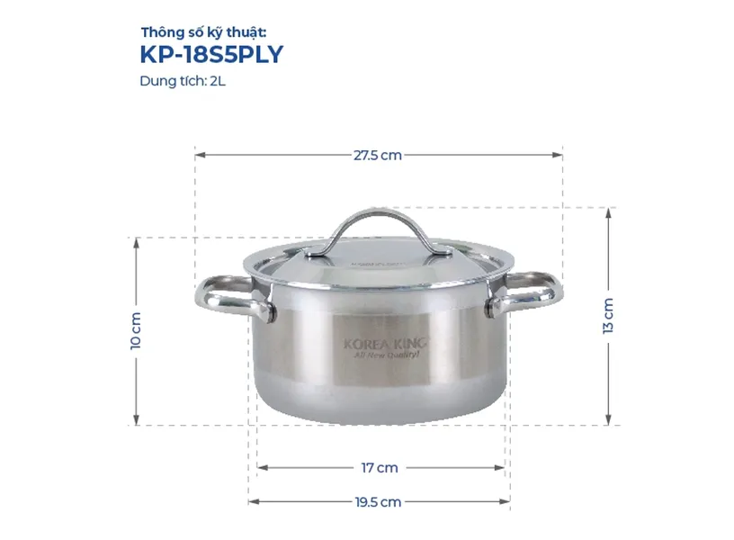 Nồi Inox 5 Lớp Đáy Liền Korea King KP-18S5PLY 2 Lít