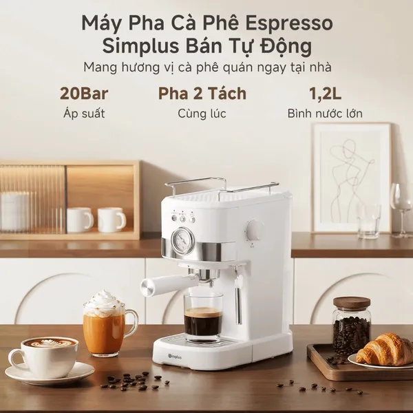 Máy Pha Cà Phê Espresso Simplus KFJH014WH01