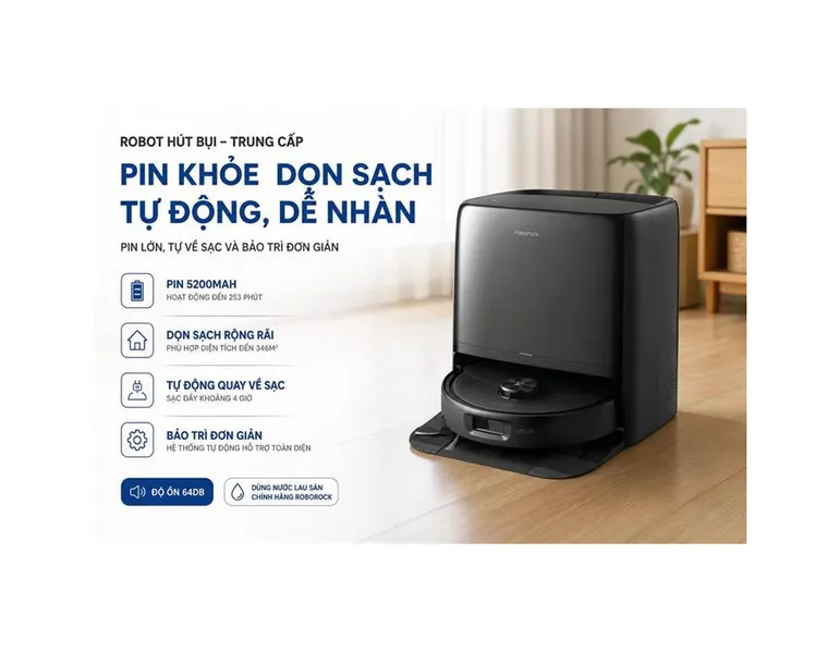 Robot Hút Bụi Lau Nhà Roborock Qrevo 2 Pro Đen