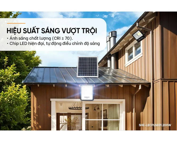 Đèn Pha Năng Lượng Mặt Trời Dùng Ngoài Trời, Sân Vườn Eco Sunhouse SHE-LECPLSE01.200W