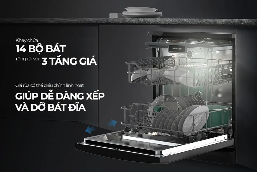 Máy Rửa Bát Sunhouse SHB8014SMB