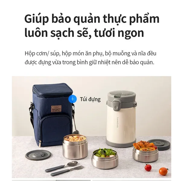 Bộ Hộp Cơm Giữ Nhiệt LocknLock Easy Carry LHC8039BLU