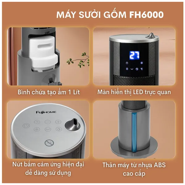 Quạt Sưởi Gốm Tích Hợp Tạo Ẩm Fujihome FH6000